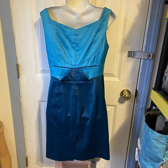 Yimilan Sz M Gorgeous Vintage Satin Turquoise Cocktail Bow Pencil Dress Romantic - Picture 8 of 10